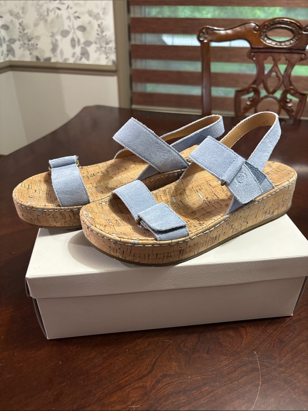 Alex Marie Light Blue Suede Cork Platform Sandals
